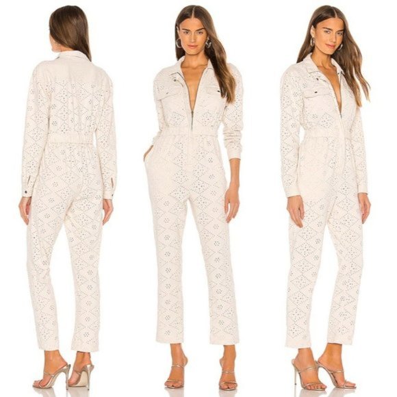 NWT FREE PEOPLE SET THE TONE EYELET JUMPSUIT IVORY - Picture 1 of 9